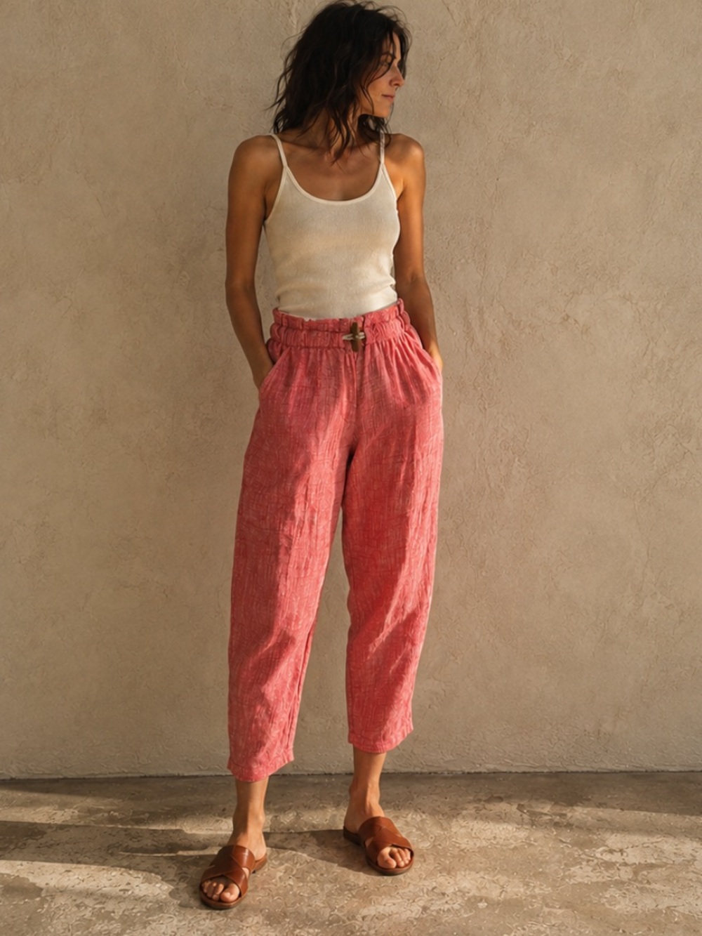 Free People Paperbag Waist Barrel Crop Pants Linen Blend XS